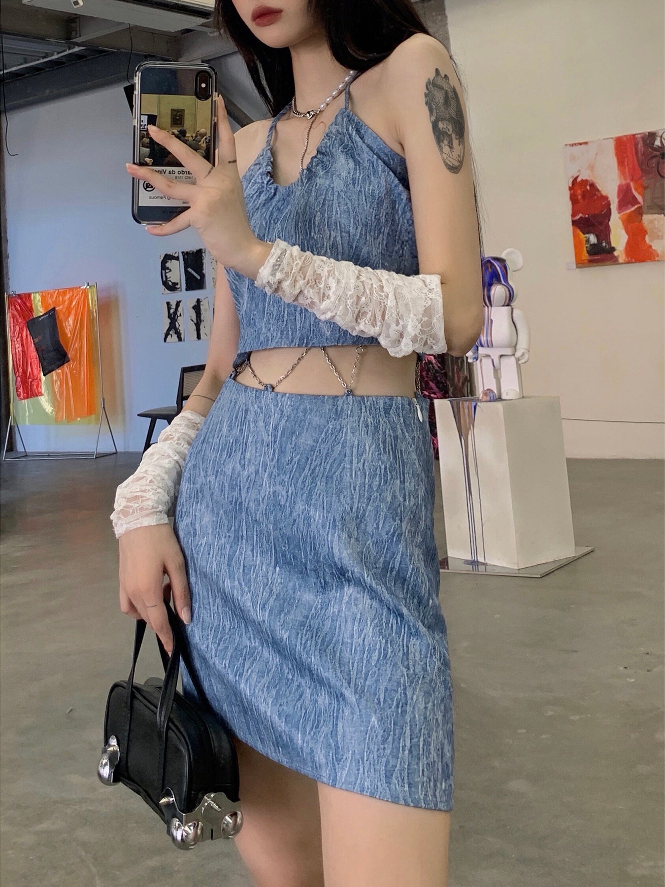 Fashion Simple Chain Halter Suspender Skirt