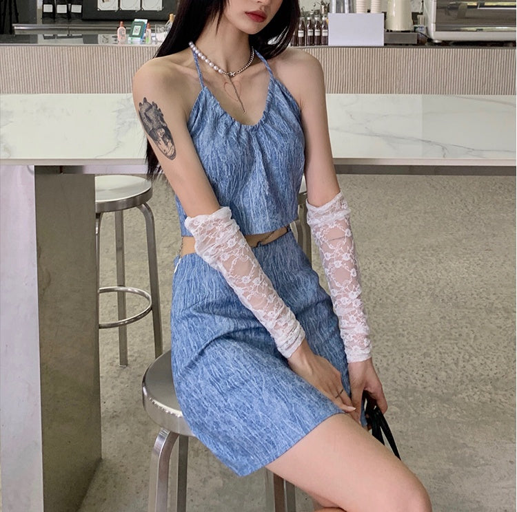 Fashion Simple Chain Halter Suspender Skirt