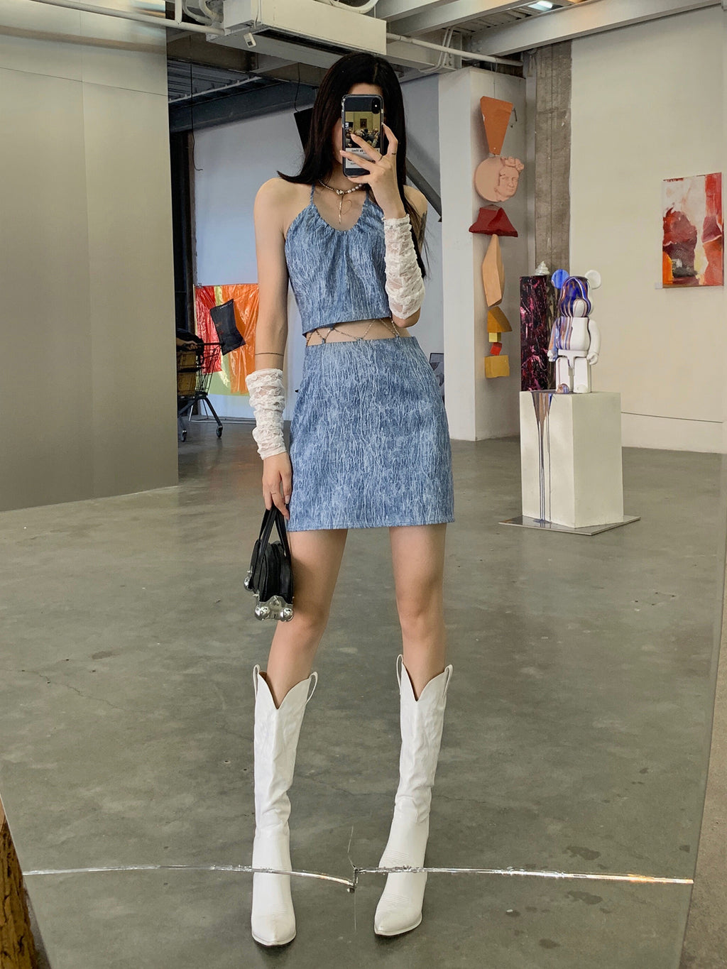 Fashion Simple Chain Halter Suspender Skirt